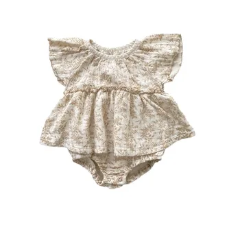 2025 New Baby Summer Crepe Printing Flounced Sleeve Baby Girl Rompers Western Style Newborn Going Out Rompers