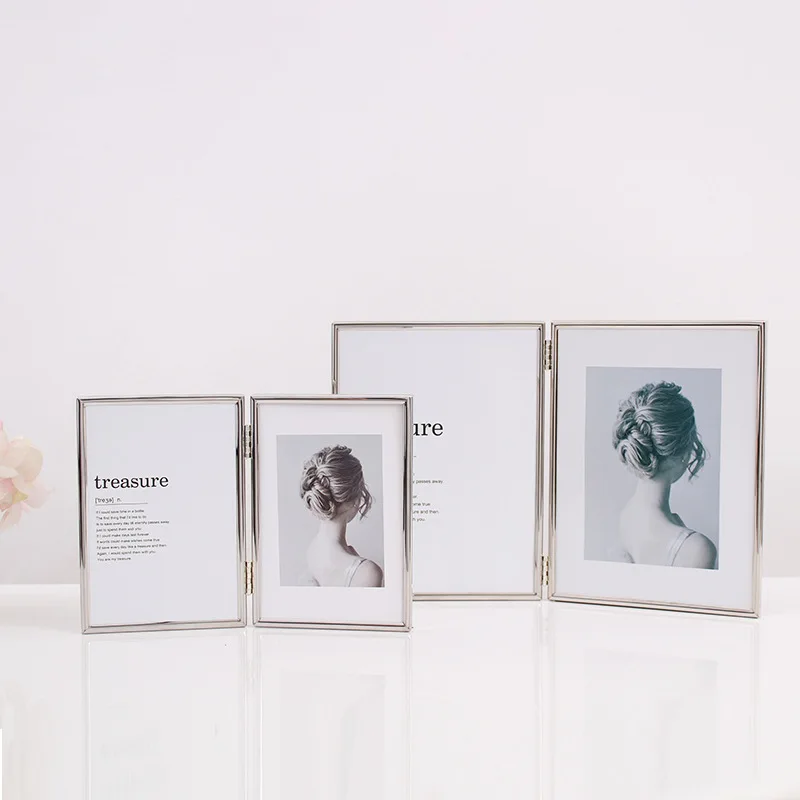 Customized Side by Side Desktop Table Display Glass Hinged Metal Folding Picture Photo Frames