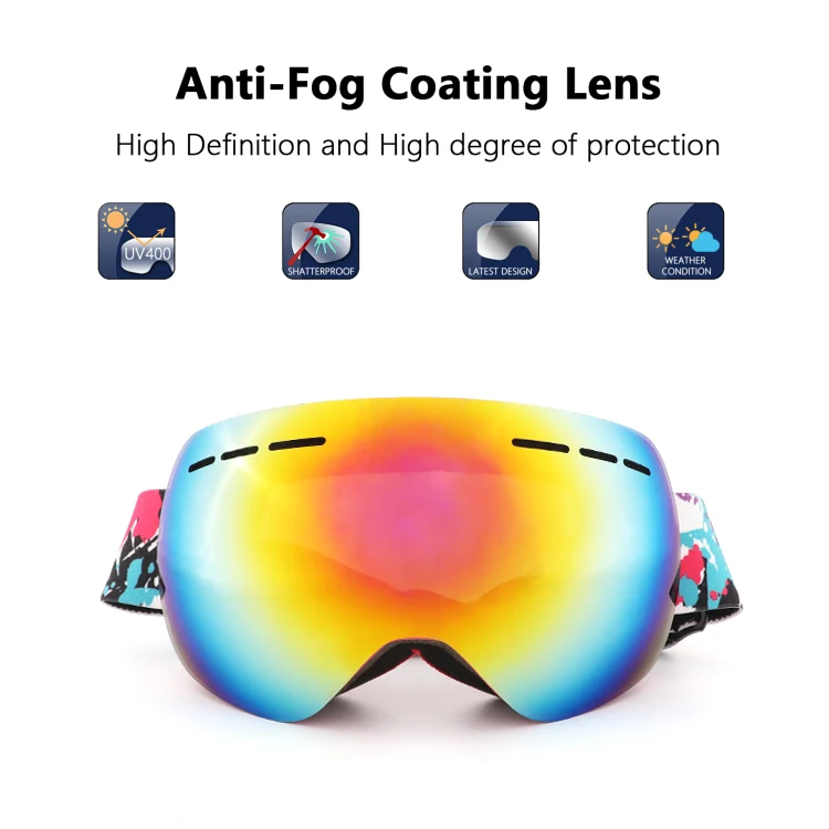 Uv400 Interchangeable Lens Custom Ski Goggles Tpu Mirror Frame Sports