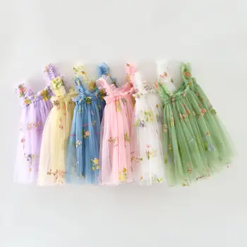 Children shirt embroidered new suspender girls' dress embroidery sweet gauze dress Princess dress