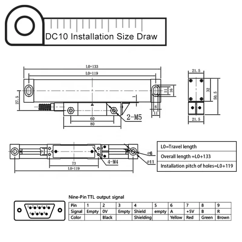 DITRON Dro 2 Axis 3 Axis Metal Case Digital Readout Display with Linear Glass Scale for Milling Lathe Machine