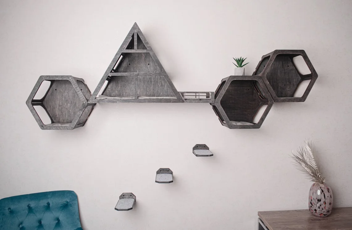 Cat Climbing Wall Furniture,Cat Hexagon Wall Shelves House,Wood Cat