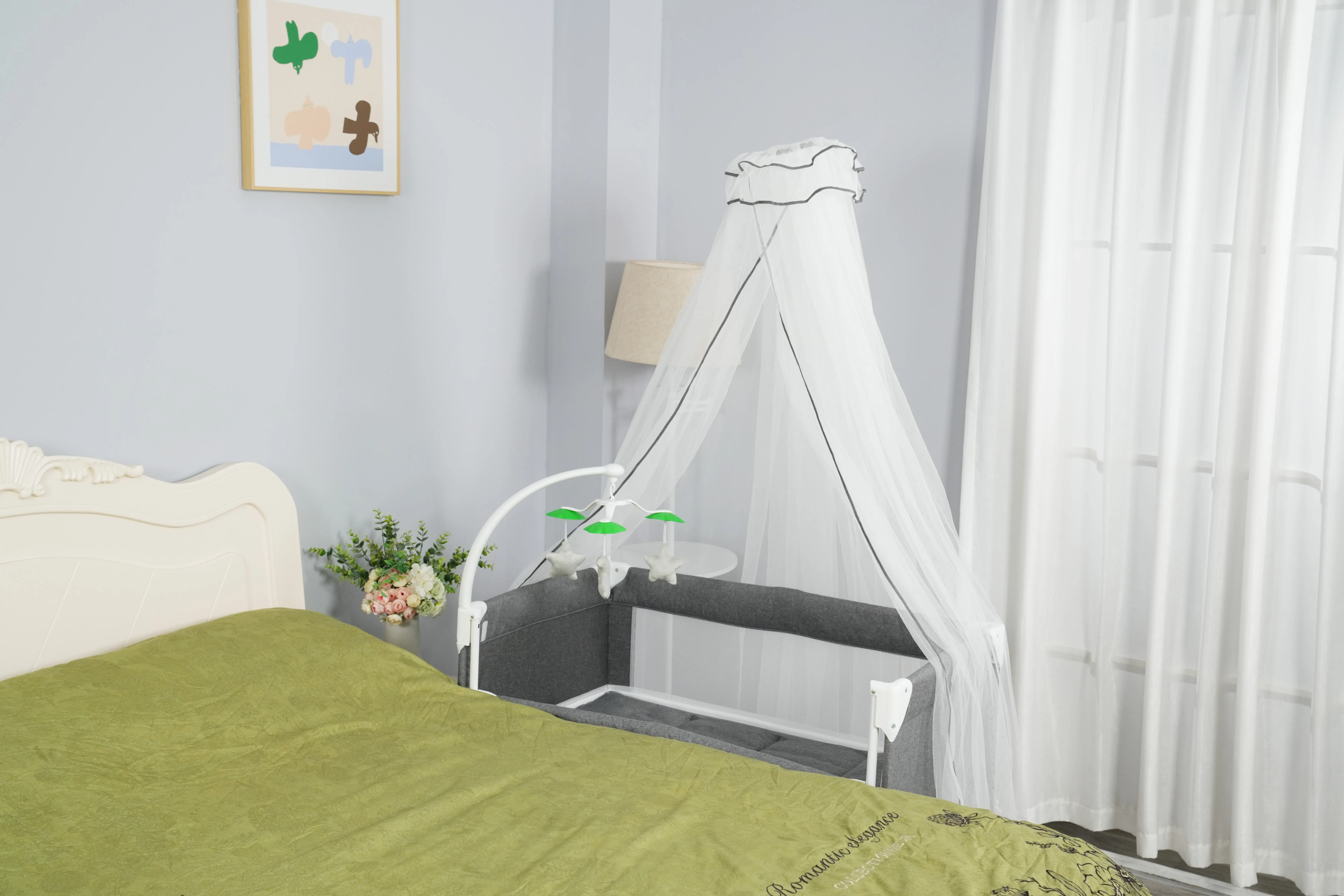 P9062 Cool Baby One Side Adjustable Foldable Baby Crib Portable Baby Playpen manufacture