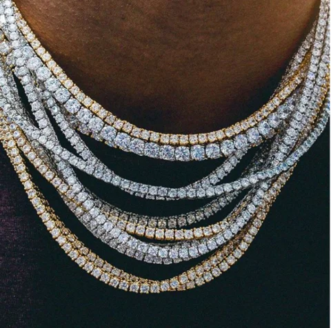 Men's tennis diamond chain necklace 18K 