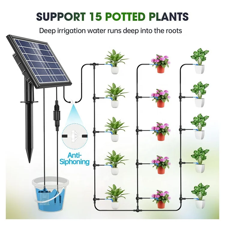 Anti Siphoning Automatic Plant Watering System Digital Screen Solar ...