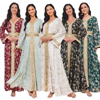 2024 Middle East Dubai Evening Dress Muslim Clothing Dress Bottom Grab Flower Hot Stamped Fashion Robe