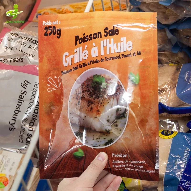 Custom Print Frozen Food Plastic Packing 3 Side Seal Zipper Bags Vacuum Sealed Packaging Bag for Chicken Grilled Salted Fish