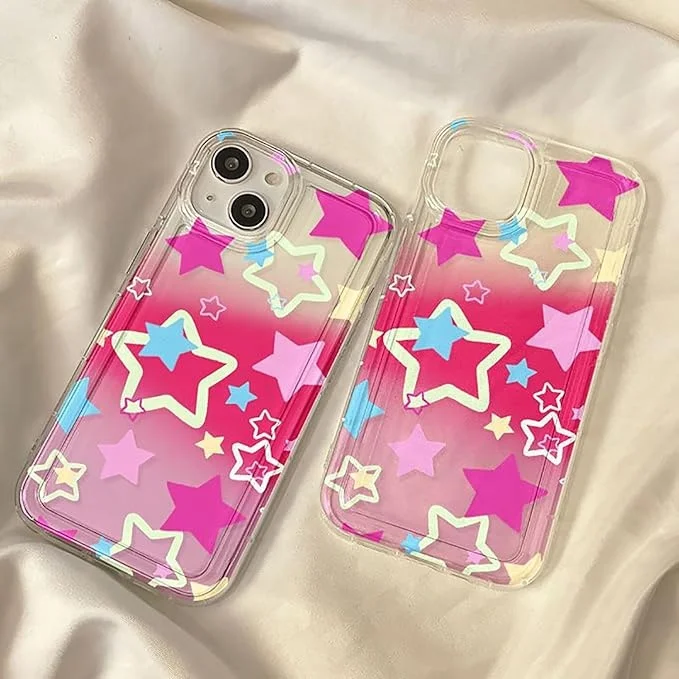 Laudtec Colorido Bonito Patrón de Estrella Kawaii funda para iPhone 15 pro max Anti caída resistente al desgaste Funda Protectora de TPU Suave  