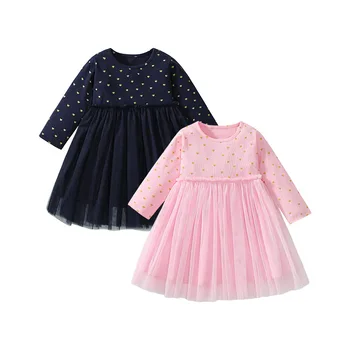 Girls' long sleeve tulle skirt European and American style cartoon printing children cotton princess dress