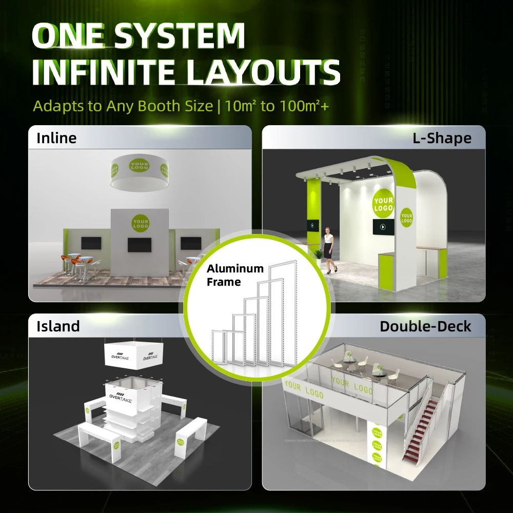 20ft Aluminum Extrusion Manufacturing System Trade Show Booth Two Storey Double Deck Exhibition Stand Modular Display System