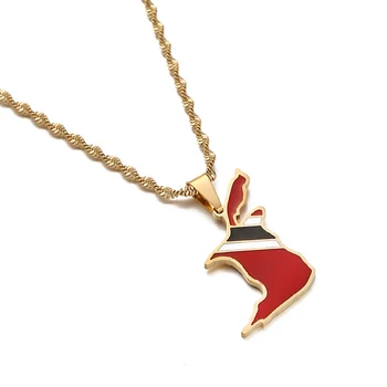 Enamel Trinidad and Tobago Map Necklace Gold Plated Stainless Steel Pendant Necklace Ethnic Jewelry Gift