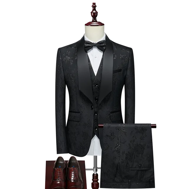 Groom Suits New 3 Pieces Male Host Show Wedding Dress Coat Pant Men Suit Luxury Men's Business Suit Set
