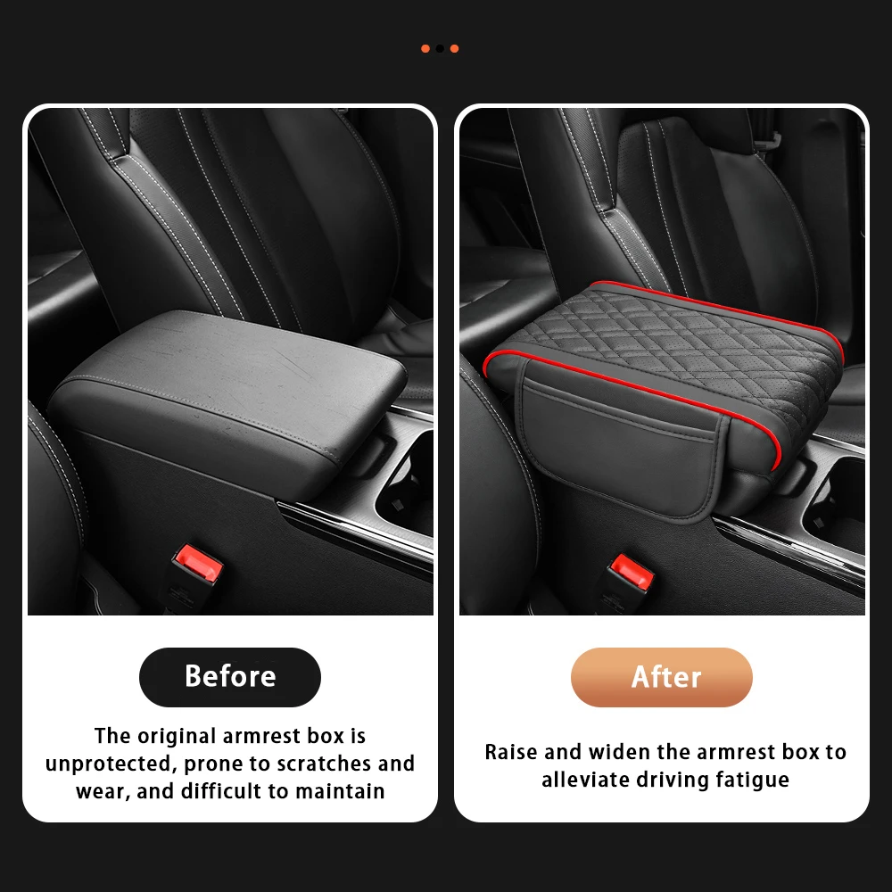 thumbnail image 2 of Universal Armrest Cushion Cover Center Console Box Pad Protector - PU Leather, Waterproof 2 of 3