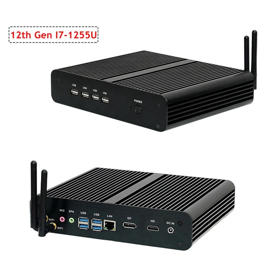 12th Gen Fanless Mini PC Intel Core I7 1255U 1265U 4K HTPC NUC Desktop Computer Server Window11 or Linux Ubuntu DP HD WIFI6