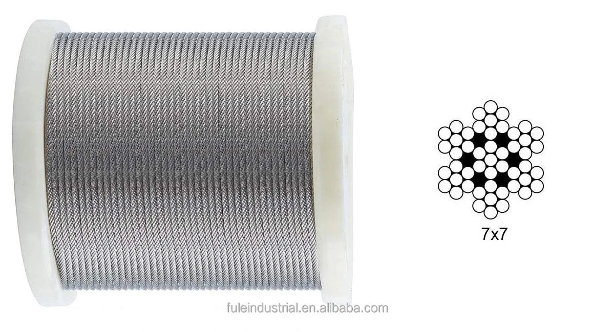 304 316 Stainless Steel Rigging Railing Rope Wire Cable 7x7 7x19 Steel Wire Rope For Fence Shade 7381