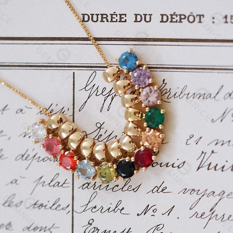 Gemnel Cable Chain Colourful Brilliant Cut Birthstone 925 Sterling Silver Diamond Necklace
