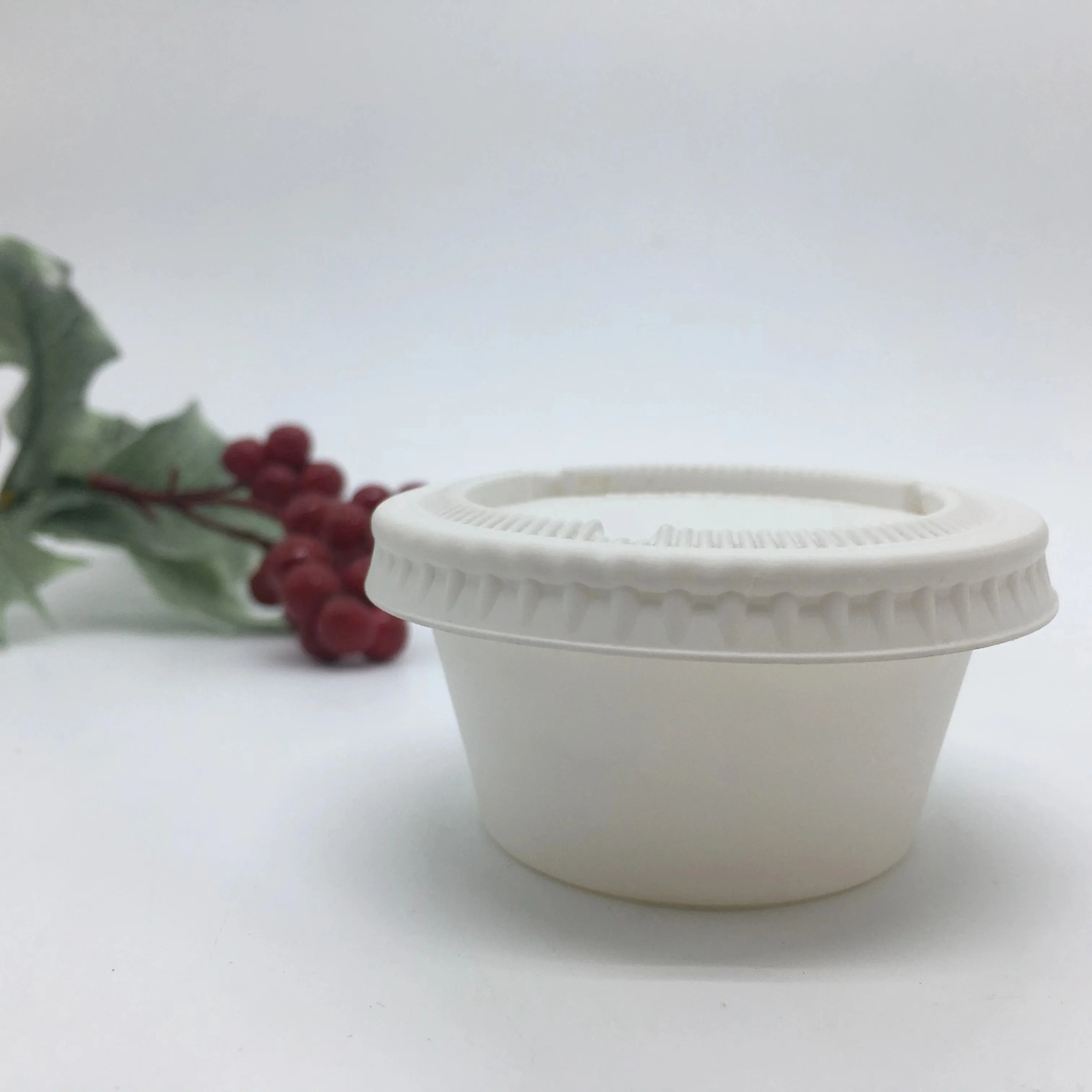 High Quality Eco Friendly Biodegradable Disposable Takeout Corn Starch Small Round Sauce Cup with Lid