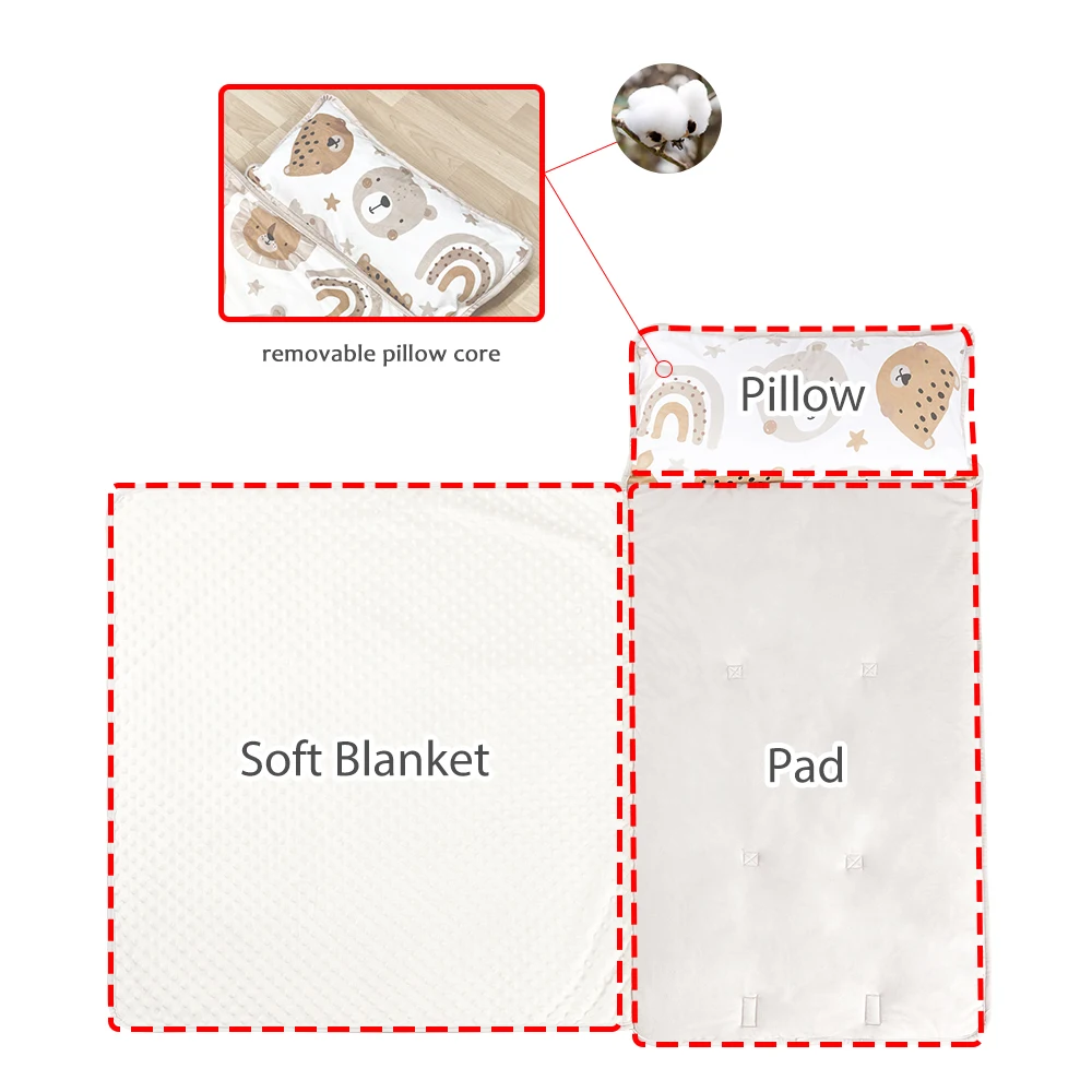 Minky Dot Cartoon Bear Quilted Toddler Nap Mat Portable Outdoor Sleep