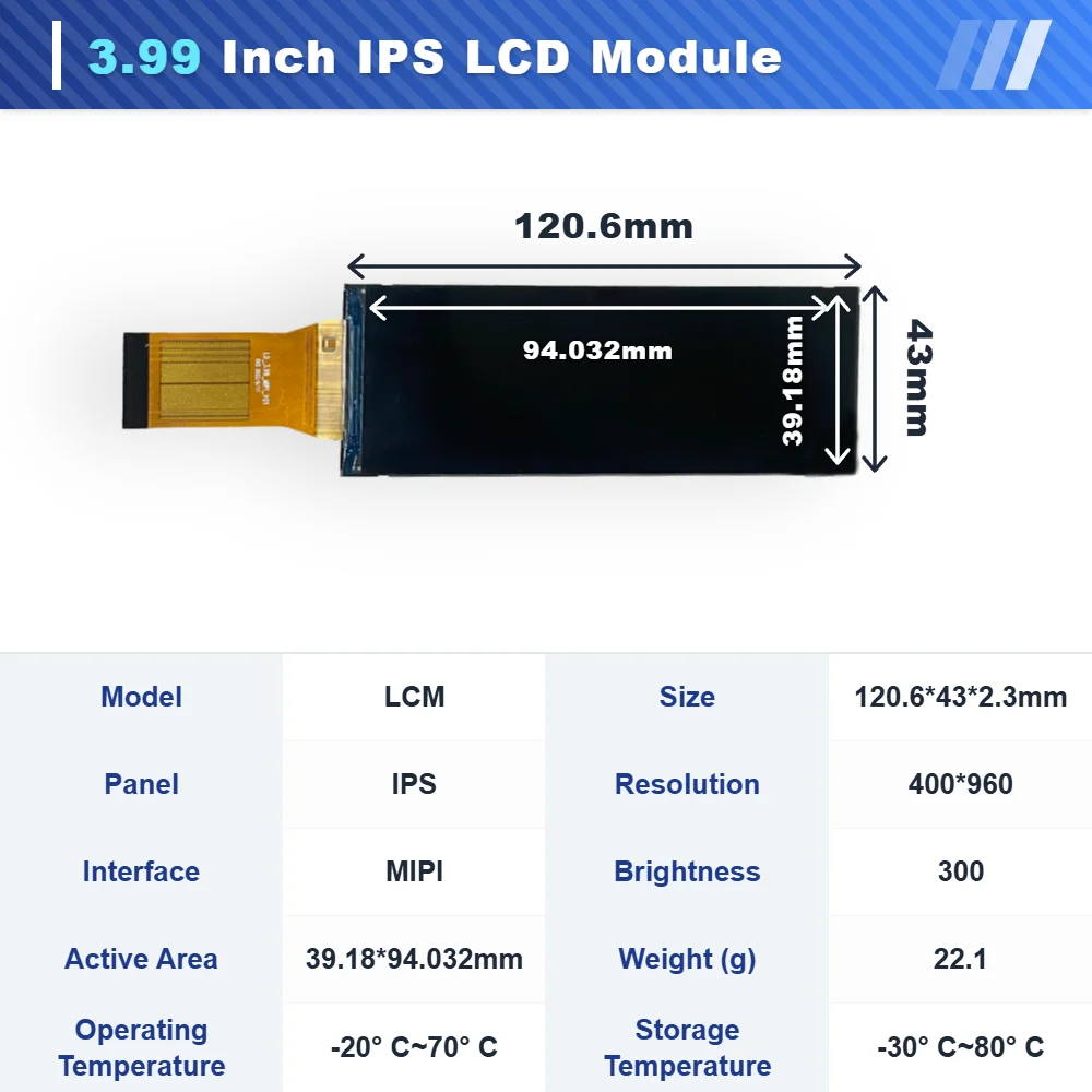 WEITAI 3.99 Inch IPS TFT LCD Module Panel RGB MIPI Interface 400x960 Resolution 300cd/m Brightness for Car Rearview Mirror factory