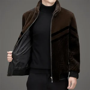 Fashion Design Winter Fall Male Apparel Soft Cozy Stand Collar Faux Mink Fur Coat Fur Jacket Men