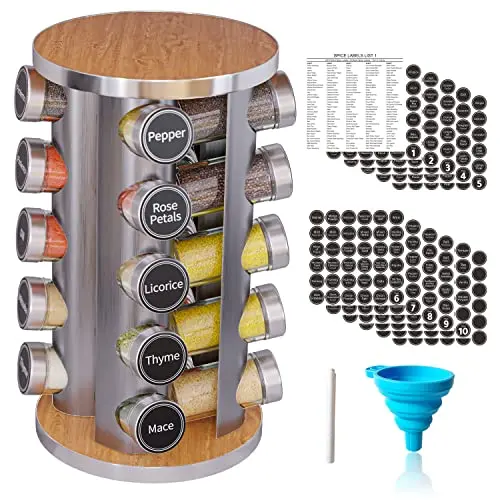 360 Turntable Rotating Spice Jar Rack Set Organizer Stainless Steel ...