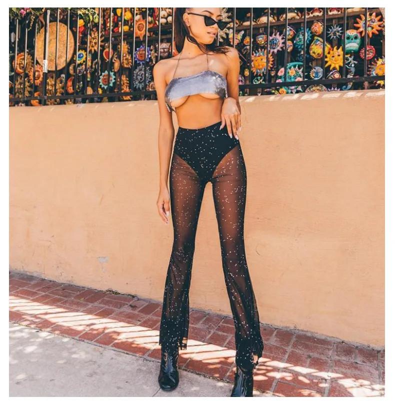 New Sexy Women Clothes Mesh Pants Solid 
