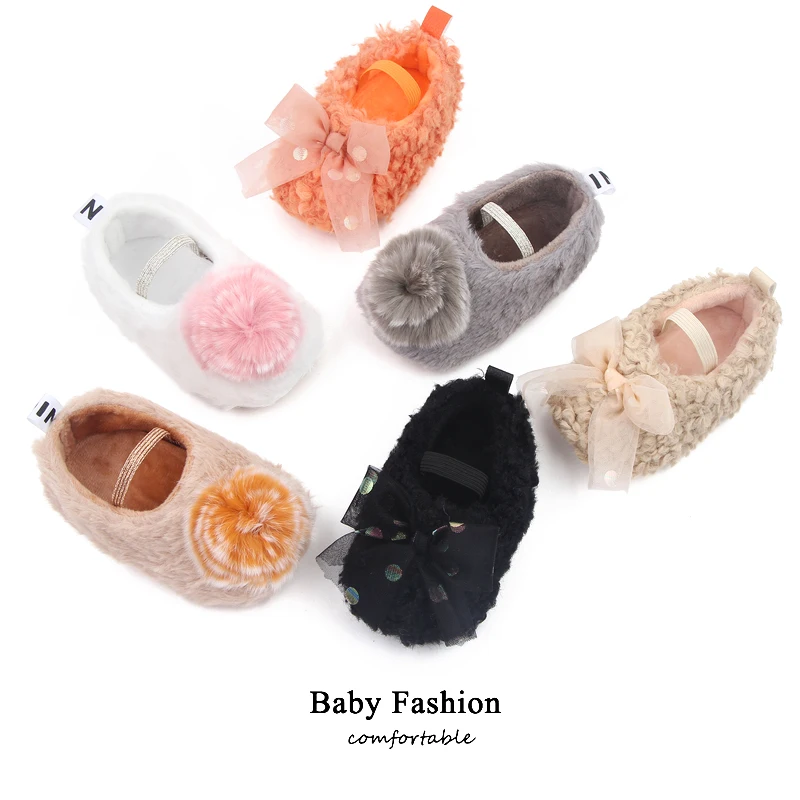 Baby Infant Toddler Girls Cotton Soft Sole Plush Bow Flower Slippers Slip on Mary Jane  Dress Shoes Princes Shoes Gift supplier