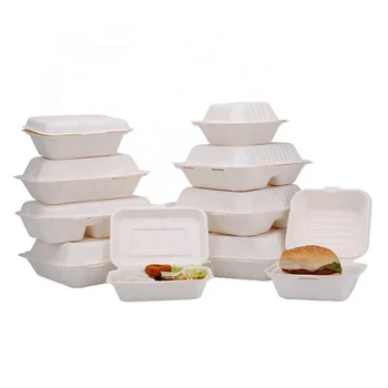 Eco Friendly Restaurant Biodegradable Takeaway Box Packaging Bagasse Disposable Clamshell Food Container