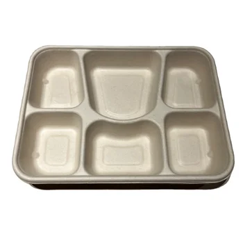 Water-proof Bagasse Pulp 6 Compartment Box  Disposable Biodegradable Food Container