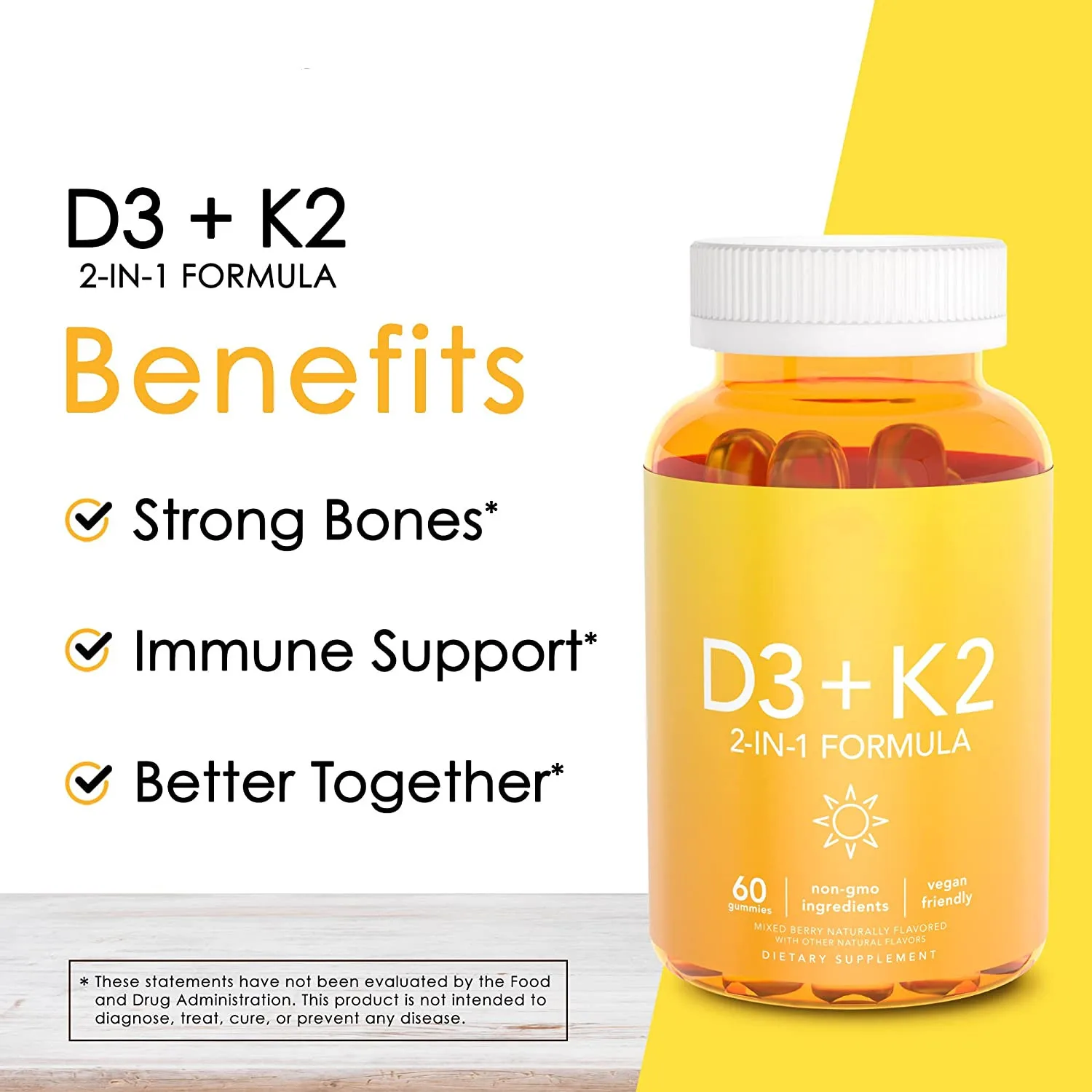 Vegan Vitamin D3 + K2 Gummy Supplements  Supports Calcium for Stronger Bones & Immune Health - 60 Gummies for Adults factory