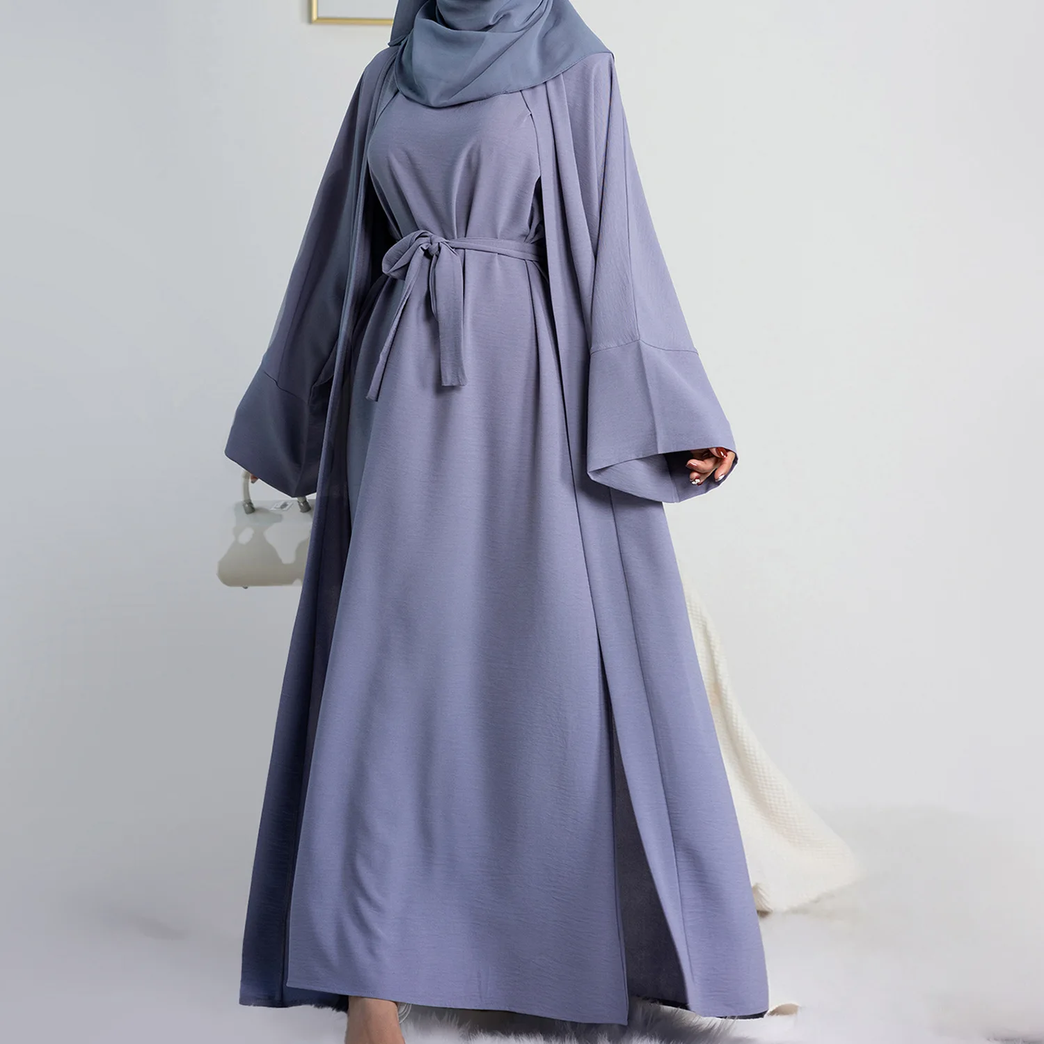 Custom Abaya Set Full Length Solid Color Breathable Abaya Women Muslim Dress Luxury Abaya Set