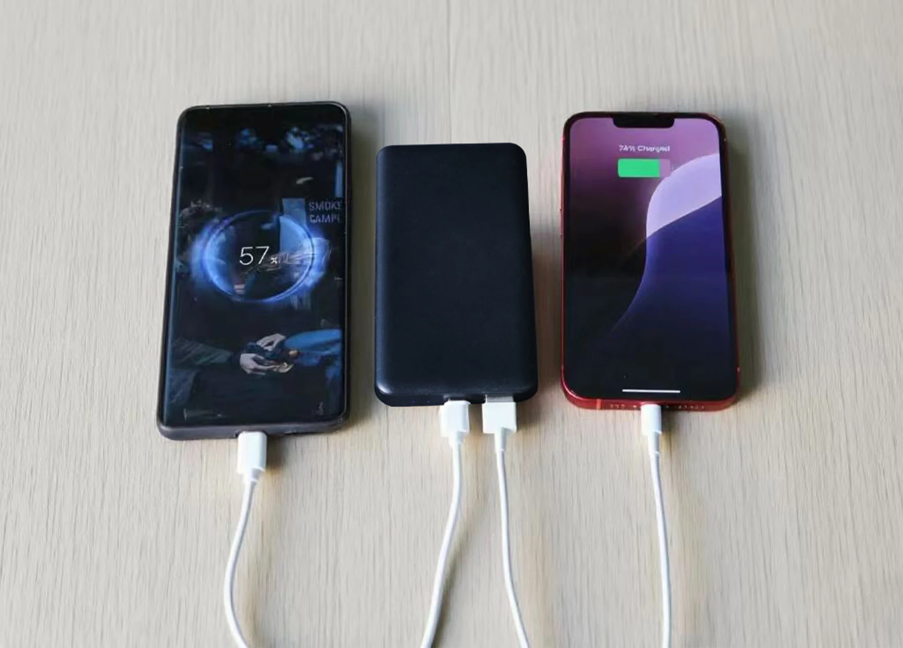 Promotional Gift 10W Power Bank 10000mAh Built-in USA + C Port, Customizable Logo Small Size Portable Charger Black White PB219