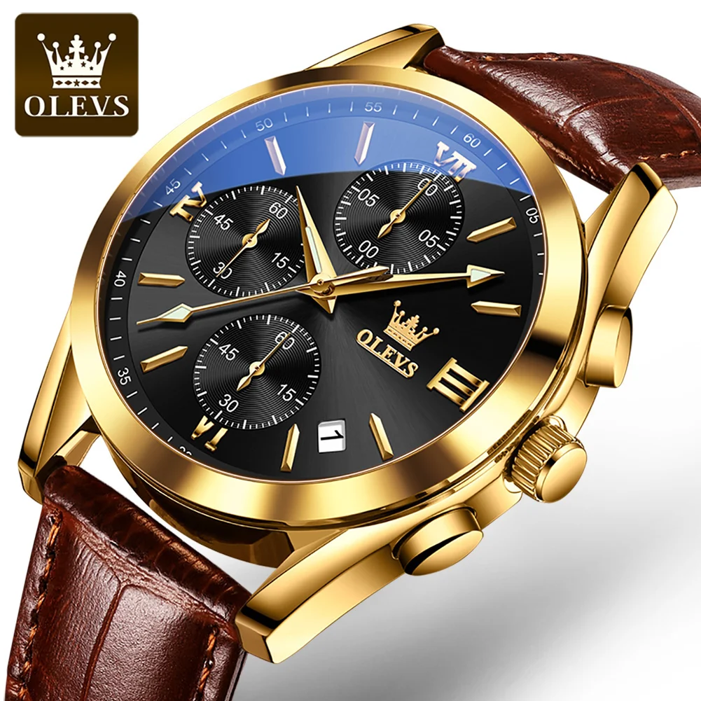 Olevs 2875 Chronograph Watch Luxury Sport (Color: Gold)