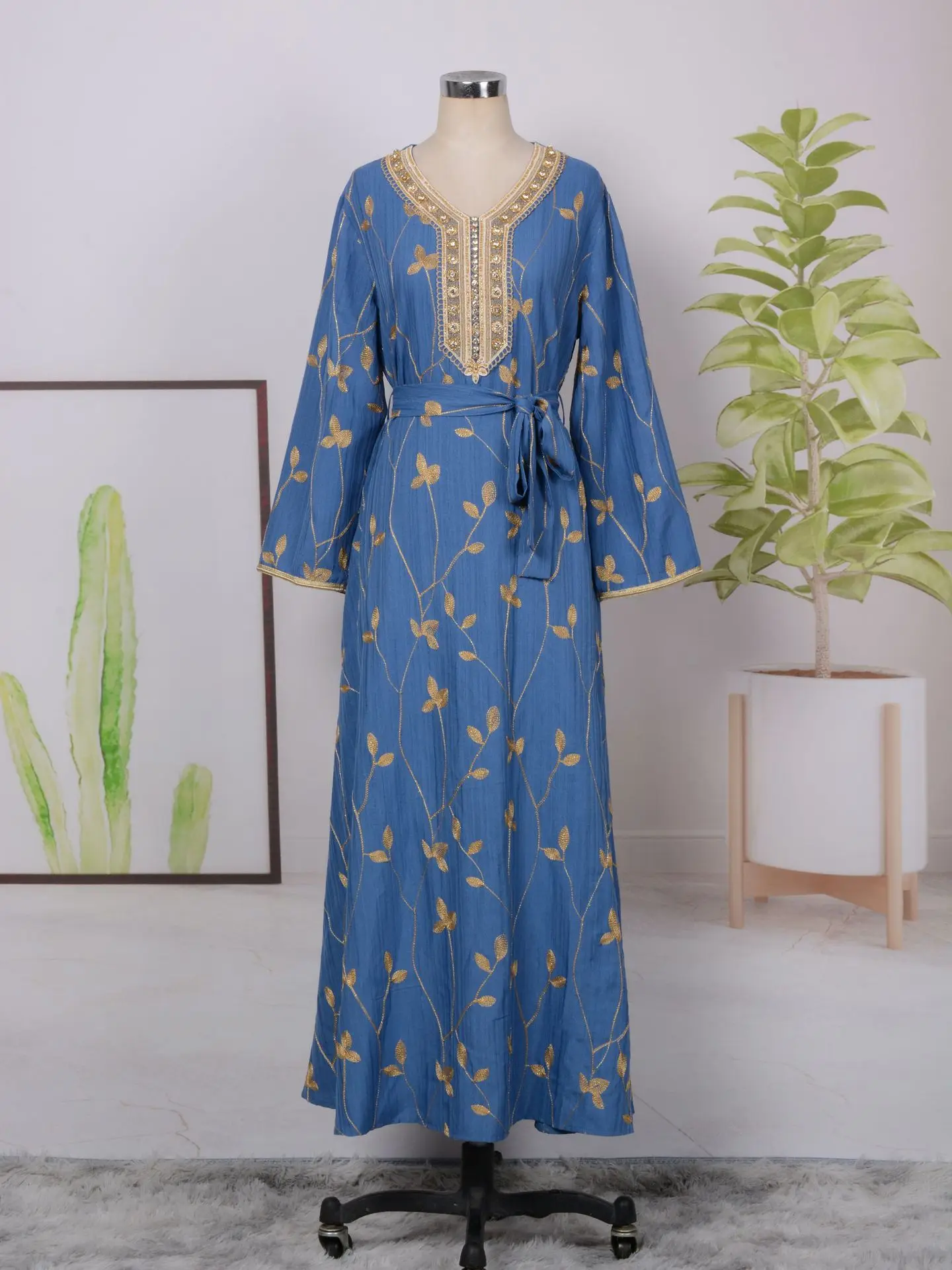 Islamic Evening Dresses Party Long Dress Women Embroidered Belted Chiffon  Kaftan Muslim Banquet Abayas
