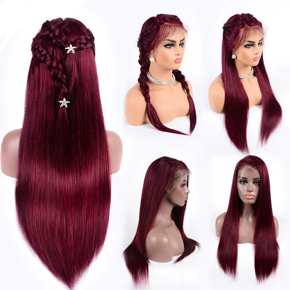 burgundy straight lace front wig