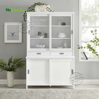 Dining Room White Solid Wood Buffet Sideboard Wine Storage Cabinet Kitchen Rustic Vintage Country Sideboard With Storage Drawers