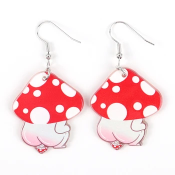 Cute Mushroom Dangle Earrings For Women – Acrylic Drop Hooks, Hypoallergenic, Gift Idea