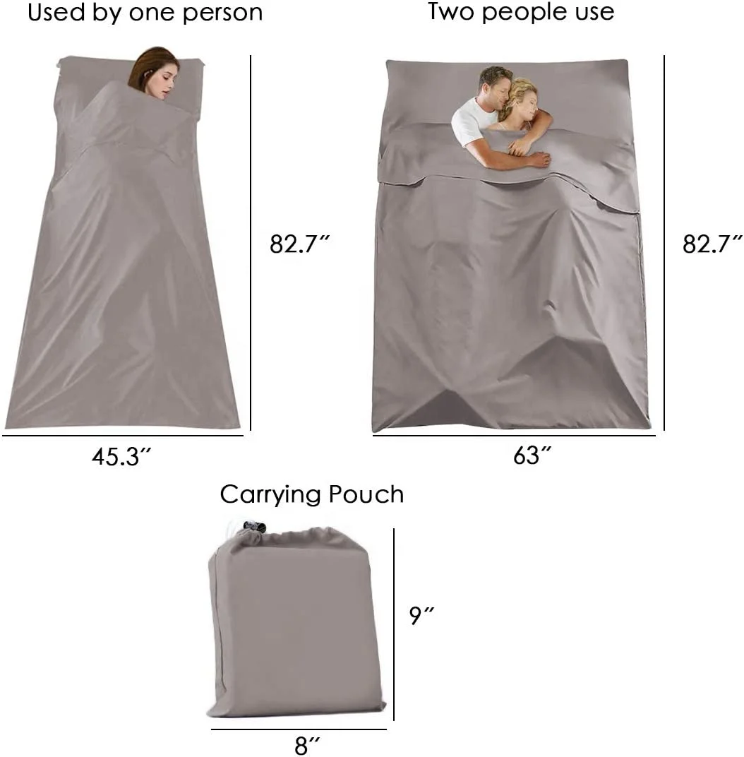 Woqi Camping Travel Home Bed Sheet Lightweight Breathable Hotel Compact  Sacks Double Sleeping Bag Liner for Camping