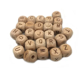Wholesale 12mm Organic Beech Wood Cube Alphabet Letter Beads Wooden Beads for Teether DIY