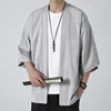 Camicia Kimono Grigio Chiaro Giacca Cardigan Giapponese