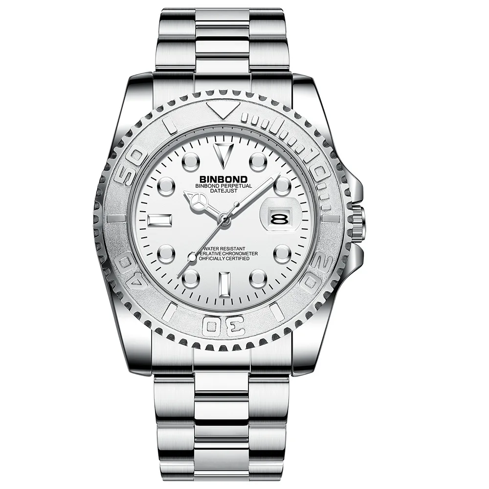 Orologio BINBOND Uomo Acciaio – 44mm, Impermeabile, Data, Movimento Quarzo (Senza Scatola)