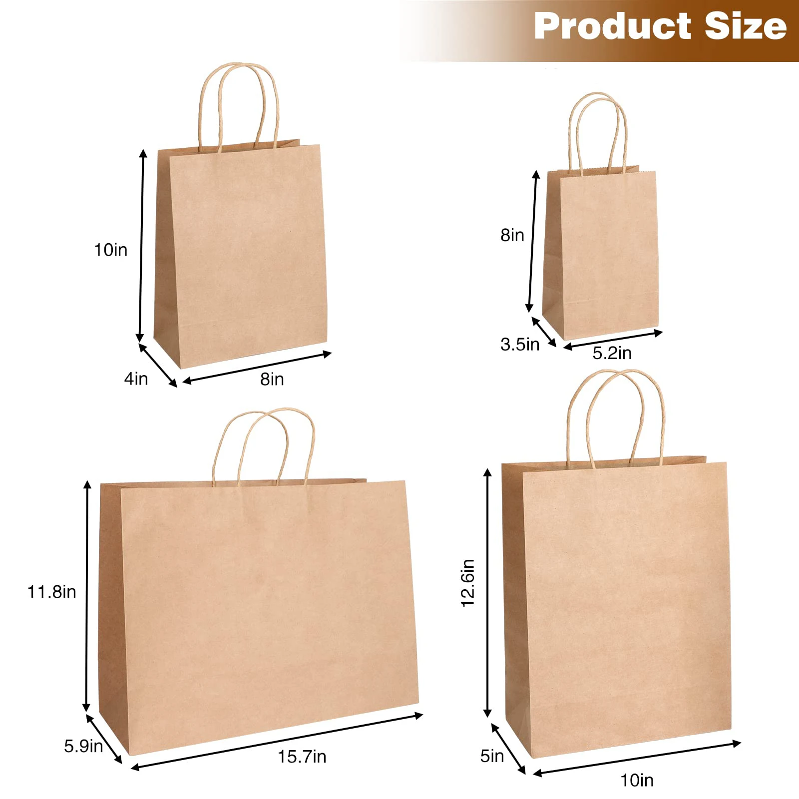 Custom Assorted Size Handles Bag Kraft Brown Paper Shopping Gift Bags