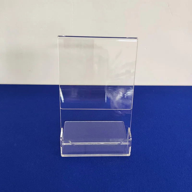 Transparent Acrylic Table Tent Sign Holder With Business Card Pocket