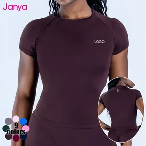 Janya Hot Selling Breathable High Elastic Solid Workout T-shirt Short Sleeve Slim Fit Tops Seamless Fitness Yoga Shirt for Women