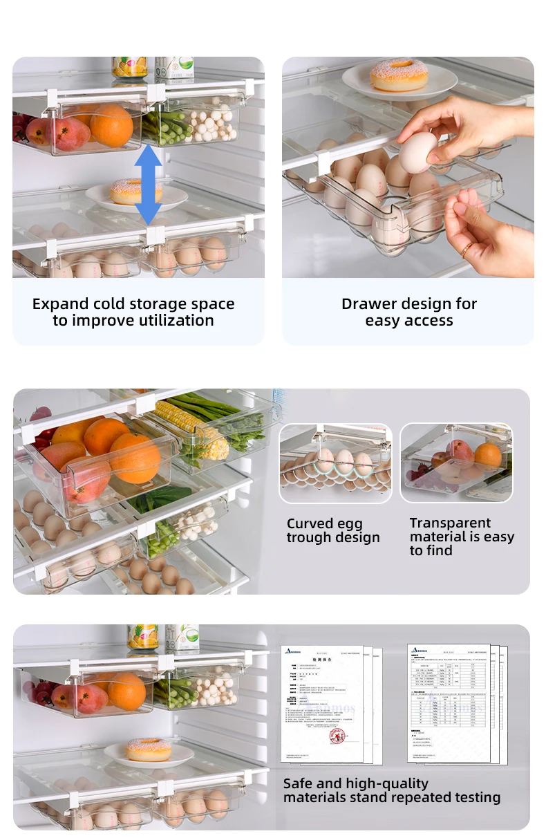 Wannuo Refrigerator Organizer Hanging Refrigerator Food Storage Drawer Fresh-Keeping Food Container With Efficient Use Of Space manufacture