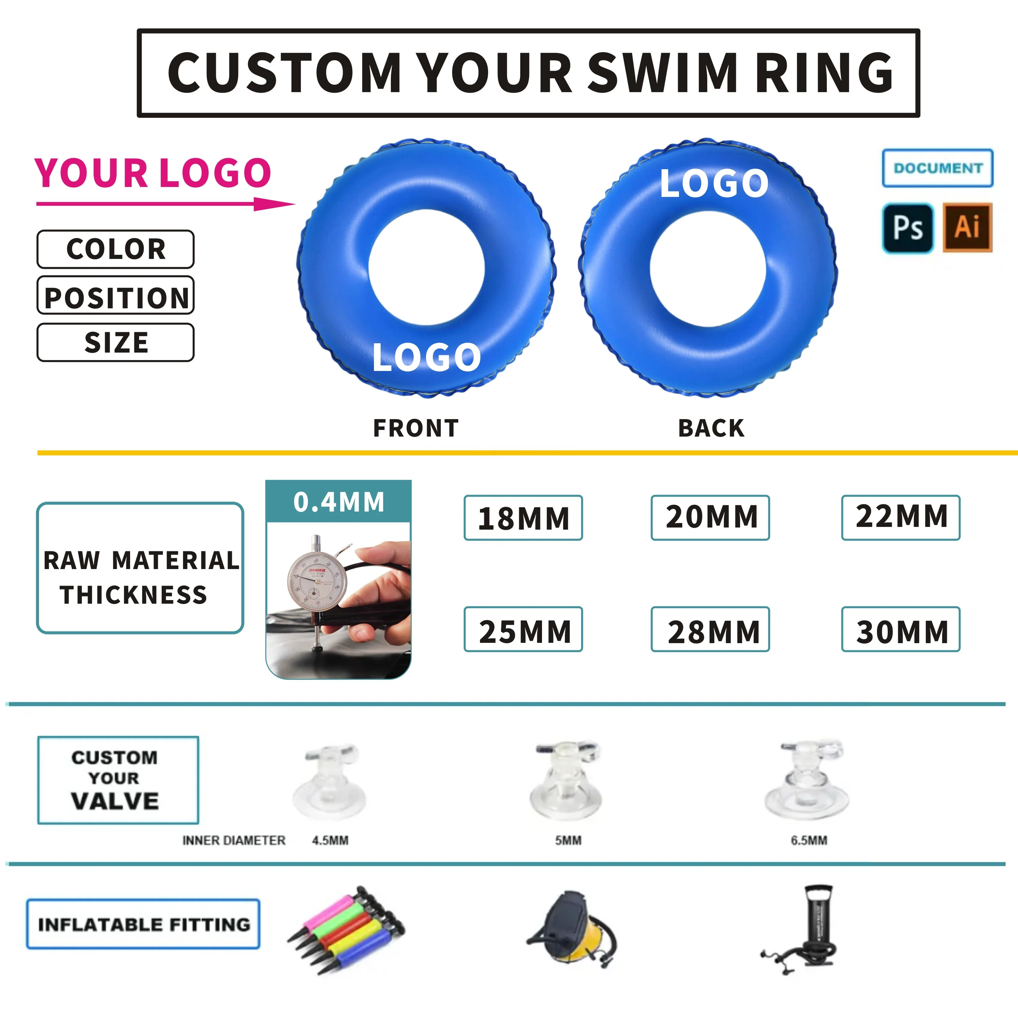 Hot PVC Donut Pool Float with Shark & Mermaid Multi-Size Inflatable Swim Ring for Kids and Adults Usage for Child