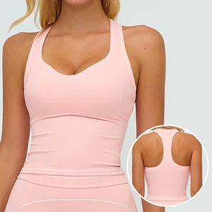 Roregal Breathable Solid Color Nylon Yoga Top Gym Yoga Women'S Tank Tops Fitness Workout Sports Vest With Chest Pad