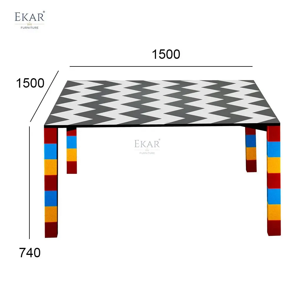 product nordic elegant set dining table with gray and white panel top multicolored stone inlay and red yellow blue legs for home bar-66