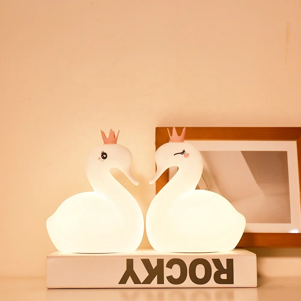 Rechargeable Swan LED Night Light Mini Silicone Touch Lamp for Babies and Kids Switch Control