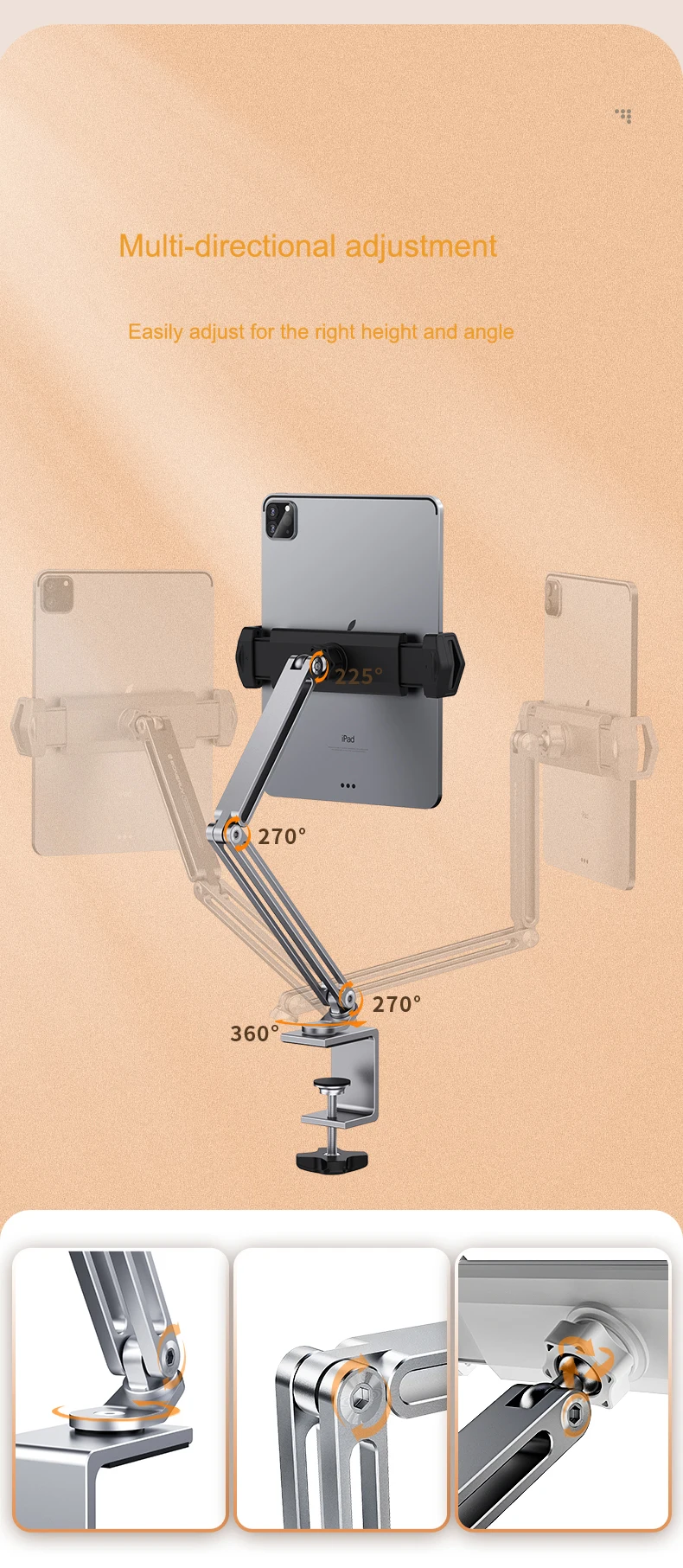 Boneruy Aluminum Desktop Tablet Stand Ergonomic Angle Mobile Phone Holder Adjustable Tablet Pc